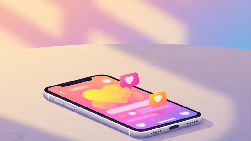 화려한 데이팅 앱 화면이 켜진 스마트폰과 겨울 배경