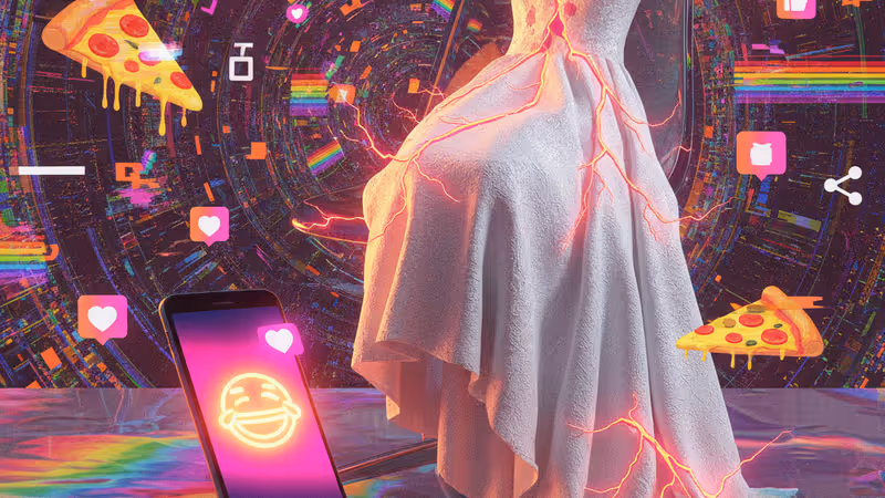 부러진 금색 사슬과 디지털 노이즈가 섞인 배경