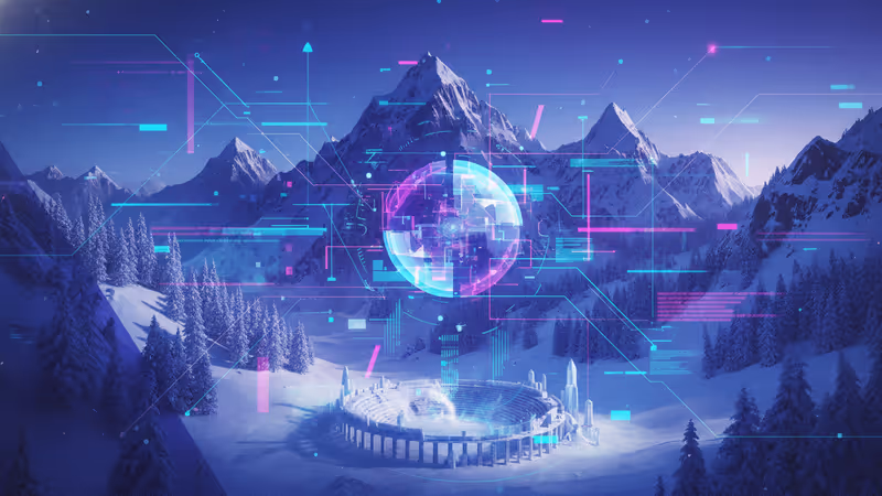 The Davos Congress Centre with digital AI overlays