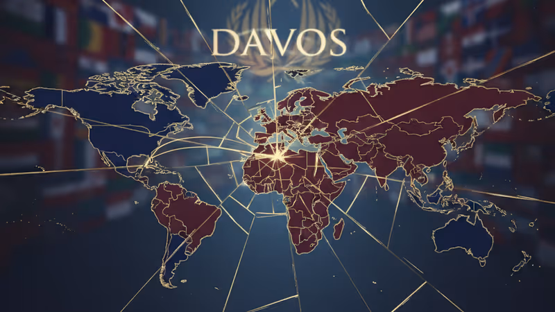 다보스 포럼 로고 배경의 균열된 세계 지도 형상