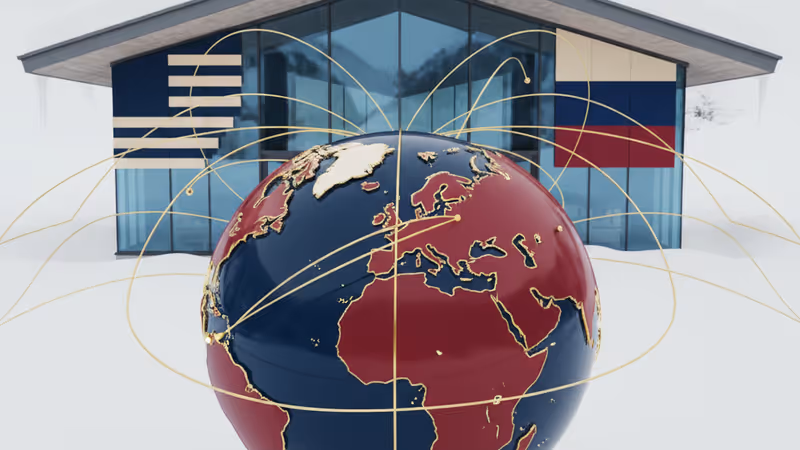 ダボスの雪道を歩く米露の外交特使たちのイメージ