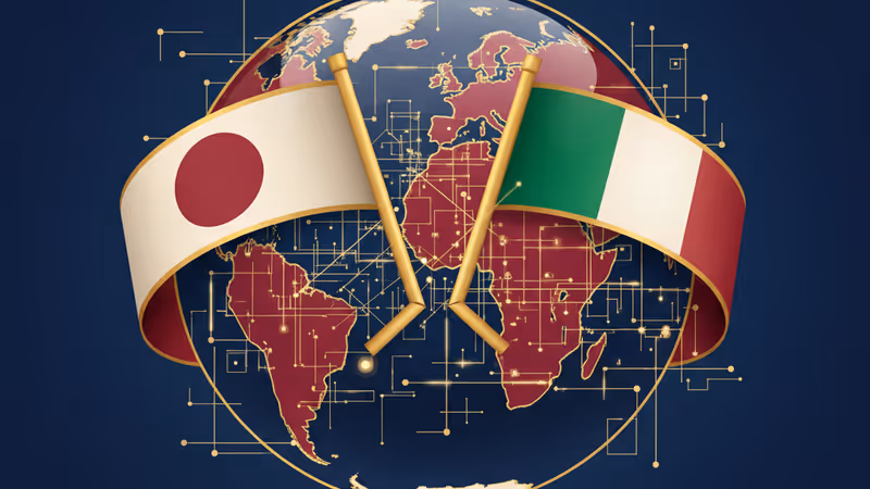 高市早苗首相とメローニ首相が外交舞台で握手する様子