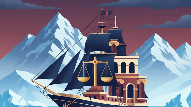 그린란드 해안에 정박한 덴마크 해군 함정과 북극의 빙하 풍경