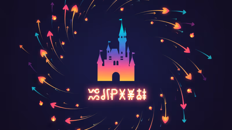 디즈니 성 실루엣과 수수께끼 같은 영화 줄거리가 표시된 디지털 퀴즈 화면