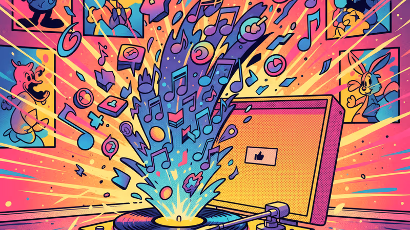 A vintage gramophone emitting glowing musical notes