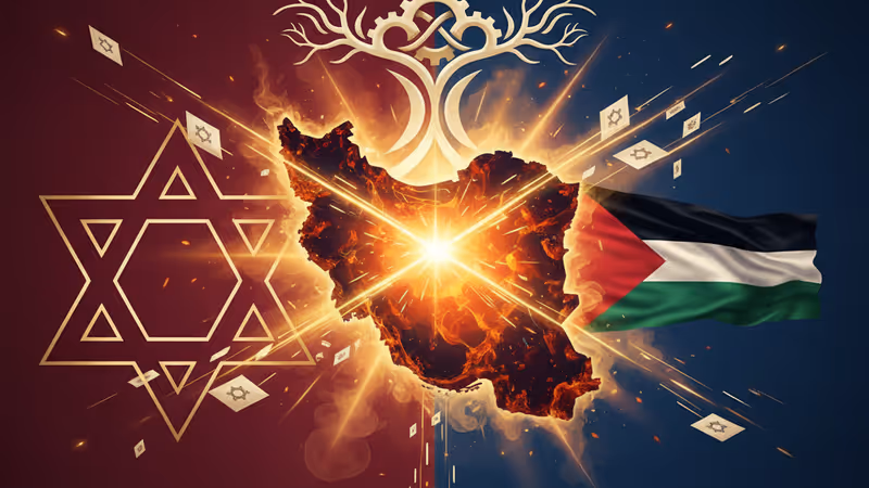 反映以色列與巴勒斯坦對伊朗局勢不同立場的政治隱喻圖