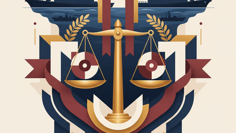 Silhouette of a warship in the Taiwan Strait representing diplomatic tension.