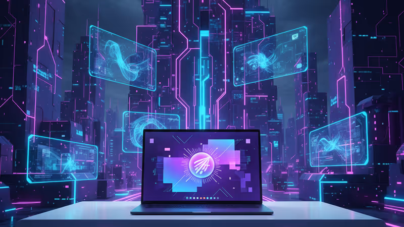 Windows 11のデスクトップ画面が表示されたモダンなノートPCのイメージ