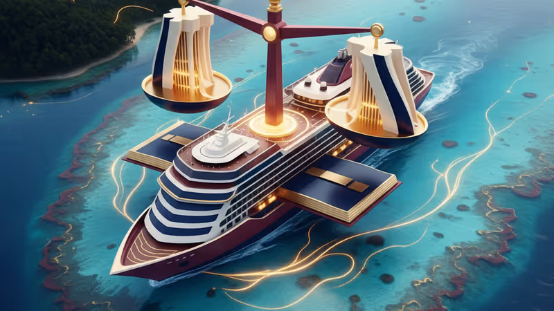 The Coral Adventurer cruise ship stationary off the coast of Papua New Guinea