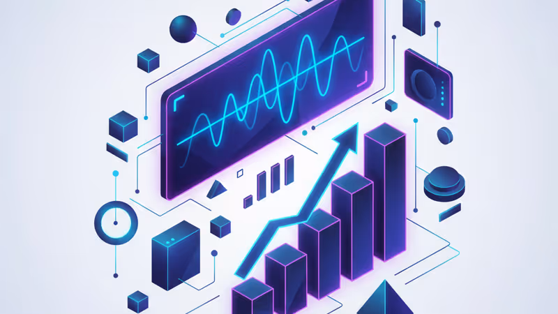 Audio waveforms and growth charts illustrating ElevenLabs' success