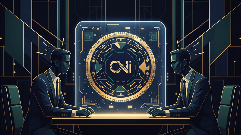 結合 OpenAI 標誌與虛擬貨幣意象的未來感視覺圖