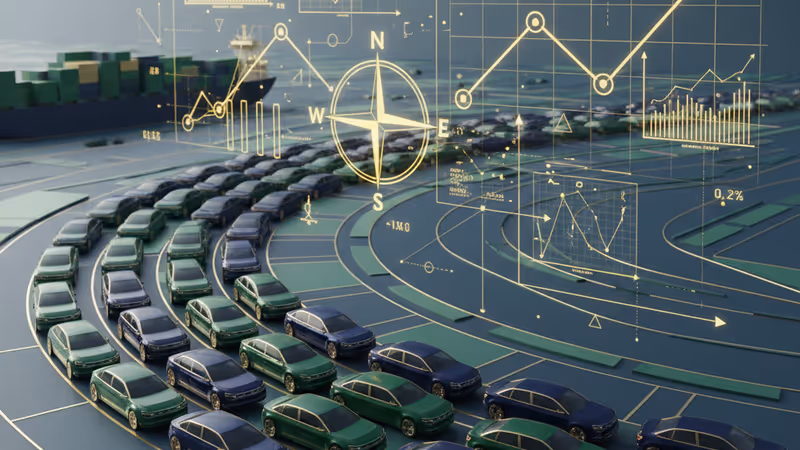 Massive rows of EVs at a shipping port for export