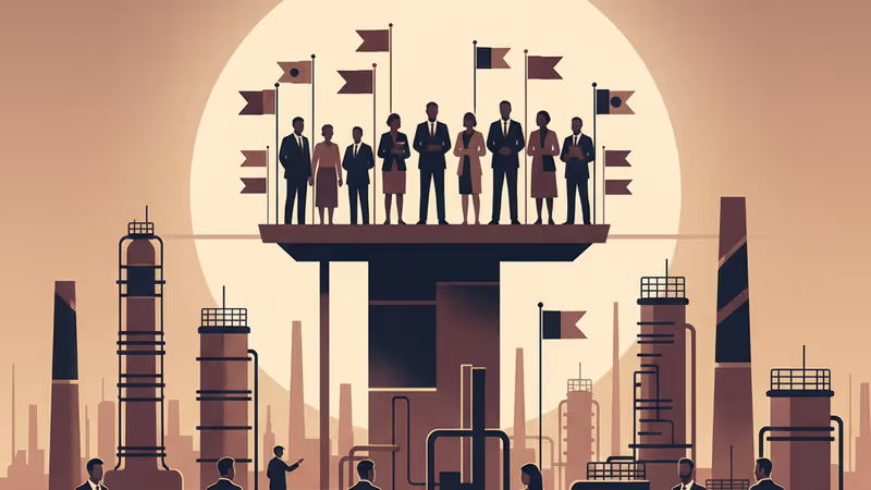 ベネズエラの夕暮れに佇む石油掘削装置のシルエット