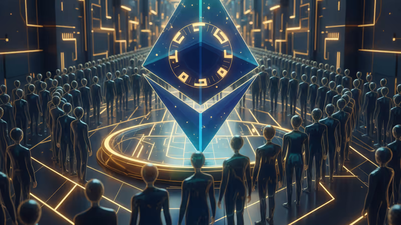 이더리움 로고와 대기 시간을 상징하는 디지털 시계 이미지