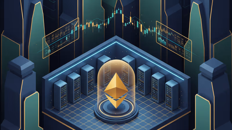 Glowing Ethereum crystal in a minimalist server room illustrating security and simplicity