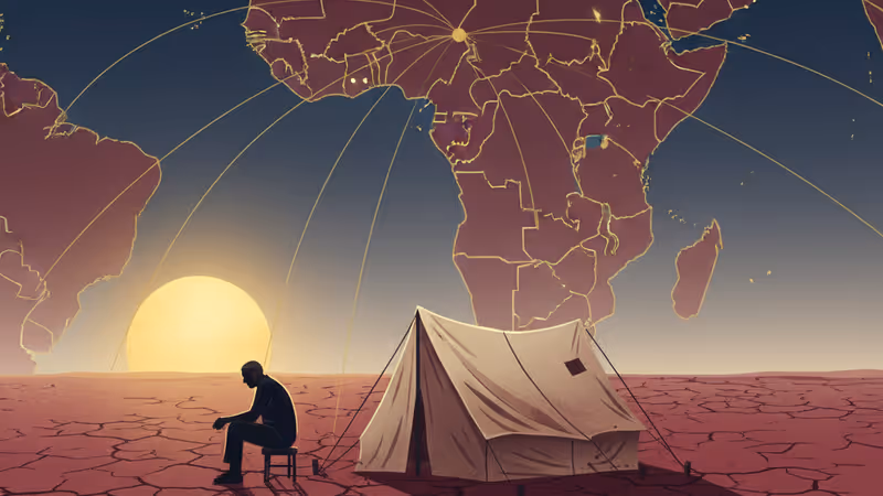 가뭄이 심한 에티오피아 티그라이의 황량한 들판에 홀로 앉아 있는 노인.