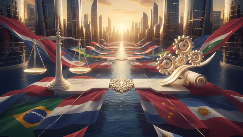 EUと南米の国旗、そして農作物と工業製品の輸出入を象徴するイメージ