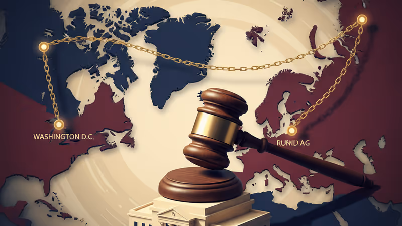 그린란드 지도와 미 연방대법원의 법봉이 겹쳐진 그래픽