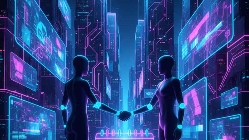 두 AI 에이전트가 디지털 캘린더를 조율하는 미래적인 이미지