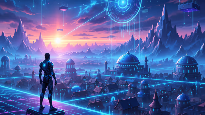 웅장한 중세 마을을 배경으로 한 페이블 게임 장면