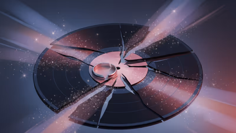 破碎的唱片與象徵法律的木槌，代表演藝醜聞