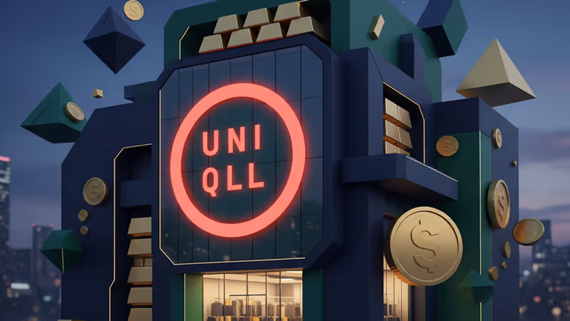 株価チャートとユニクロのロゴが重なるビジネスイメージ