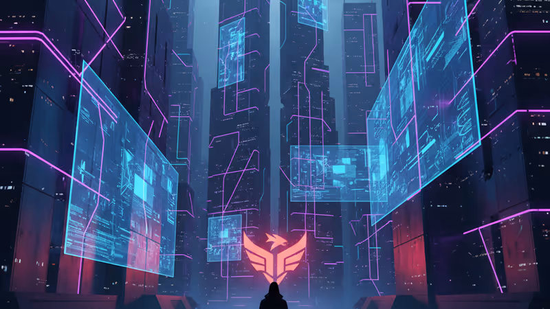 멤버들이 떠난 FaZe Clan의 빈 로고와 어두운 게이밍 라운지 전경