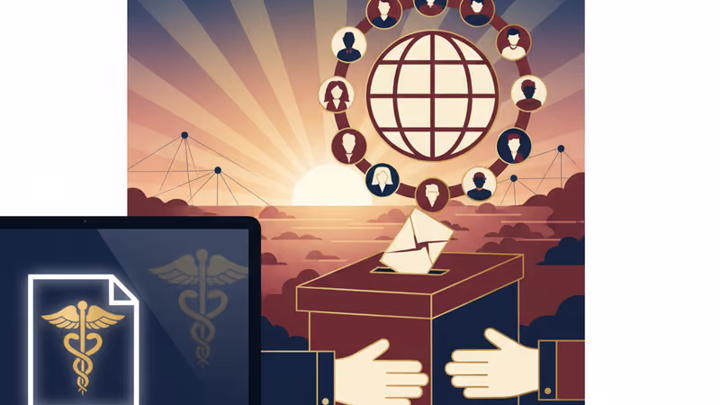 削除されたFDAのウェブサイトを象徴する、エラー画面と医療の背景イメージ。