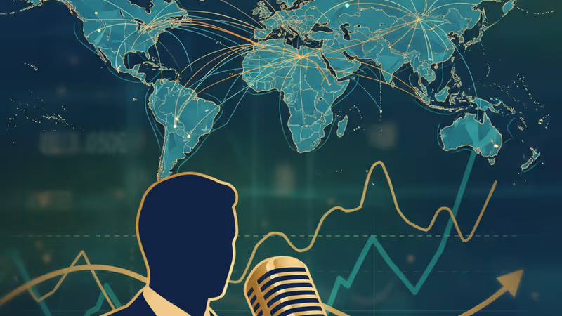 라디오 인터뷰에서 발언하는 중앙은행 관계자와 주가 지수 배경