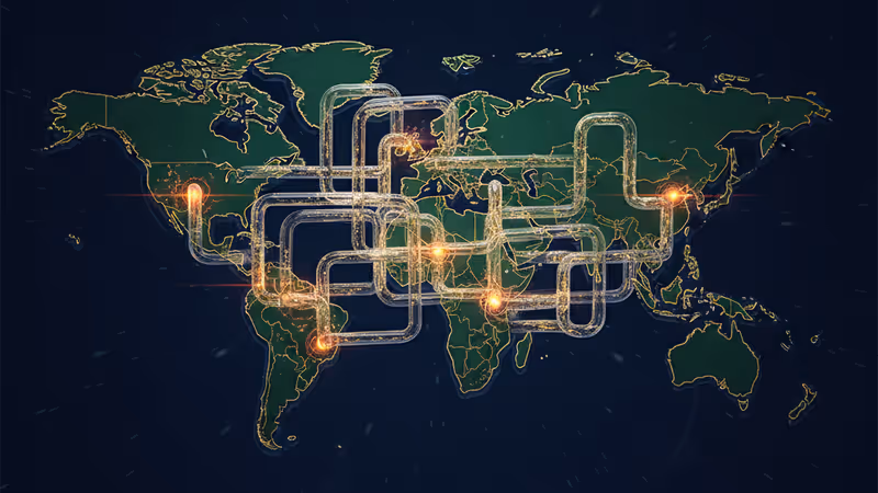 금융 시스템 유동성 위기를 상징하는 디지털 파이프라인 전경