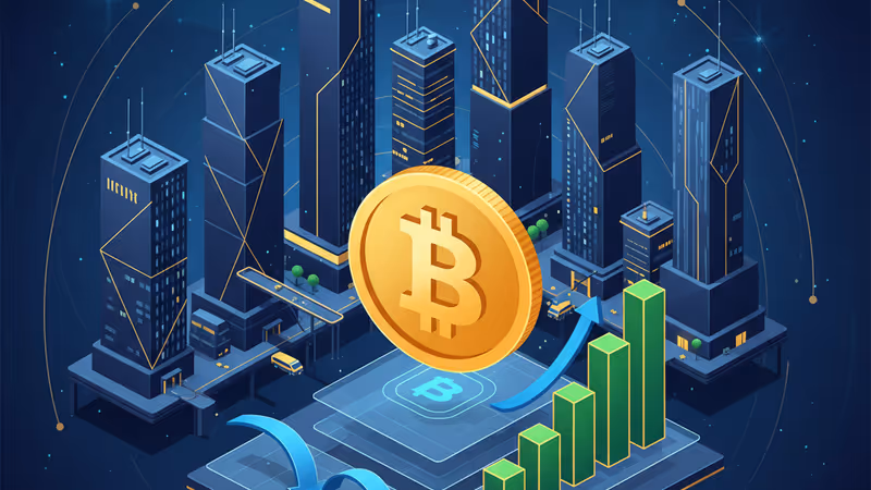 ビットコインと金利低下を示すデジタルチャートのイメージ