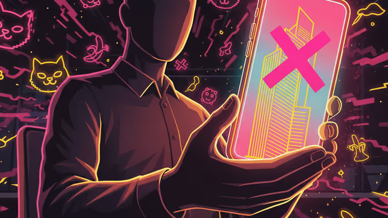 スマートフォンの画面に映る労働者の抗議の声と、企業のオフィスビルのイメージ