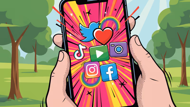 一位女性看著手機上的有趣迷因開懷大笑