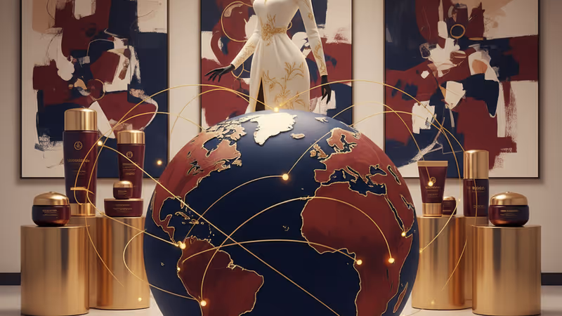 First Lady Kim Hea Kyung examining cosmetics at a K-beauty event in Shanghai