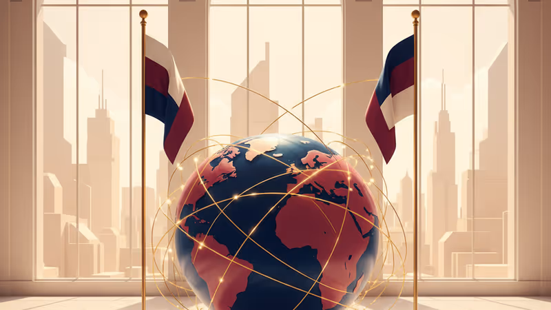 ソウルの高層ビルを背景に並ぶ韓国とイタリアの国旗