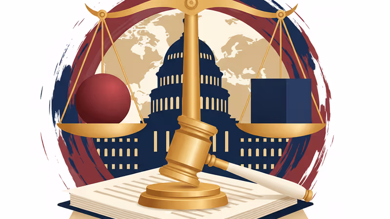 裁判所の木槌とドル紙幣のイメージ、予算凍結を巡る法的争い