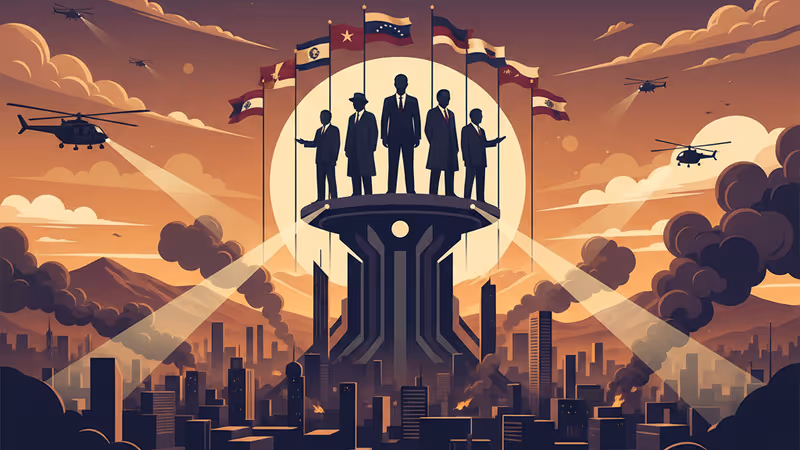 委內瑞拉首都卡拉卡斯夜間爆炸場景與直升機剪影