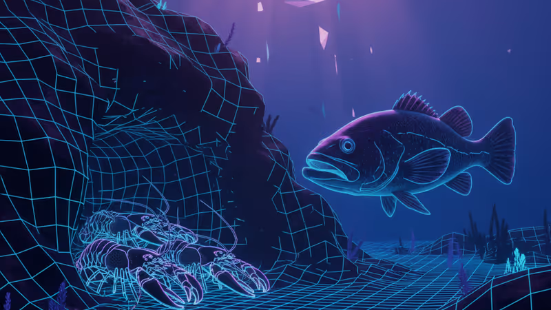 フロリダの海底にある穴に集まるイセエビと待ち構えるハタ