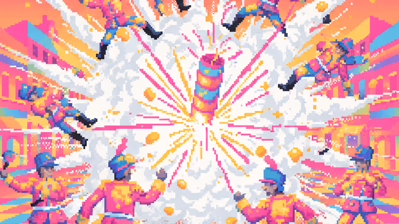 西班牙 Els Enfarinats 慶典中，全身佈滿麵粉的軍裝參與者