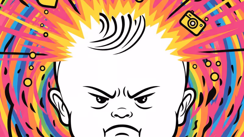 Close-up of a newborn baby with a funny grumpy face