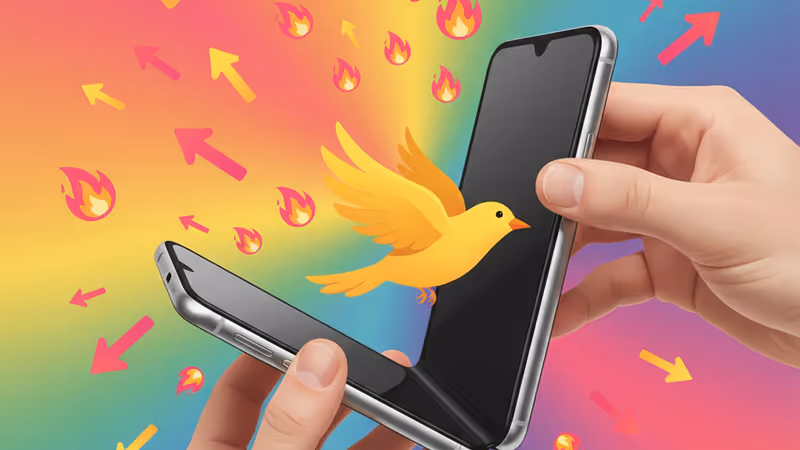 A person playing Foldy Bird by physically folding their smartphone