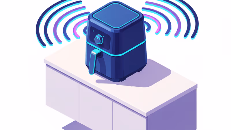 An Emerson Smart air fryer with offline voice control in a modern kitchen setting.