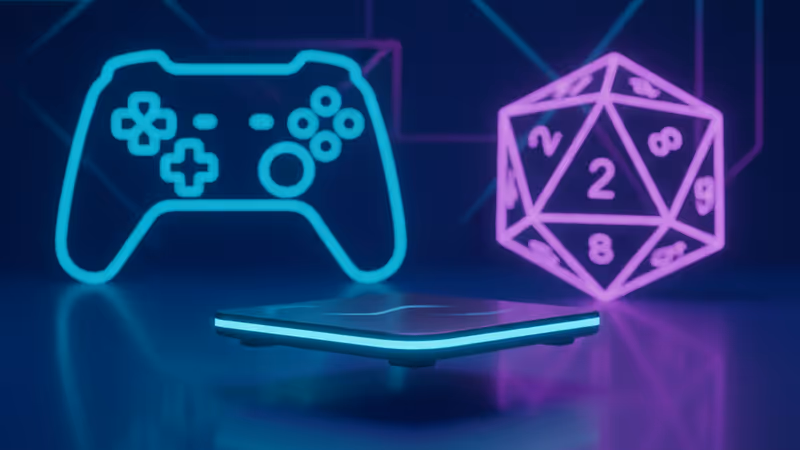 Silhouette of a corporate leader with gaming icons in the background