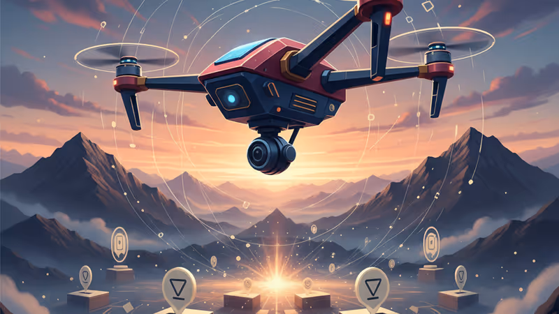 A civilian drone flying over the misty mountains of the inter-Korean border