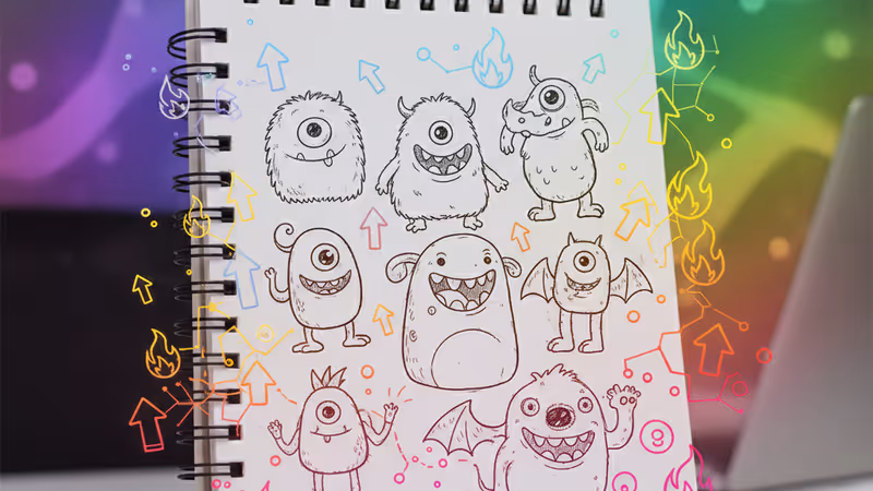 会議室のデスクに置かれたBeastFlapsの落書きとコーヒーカップ