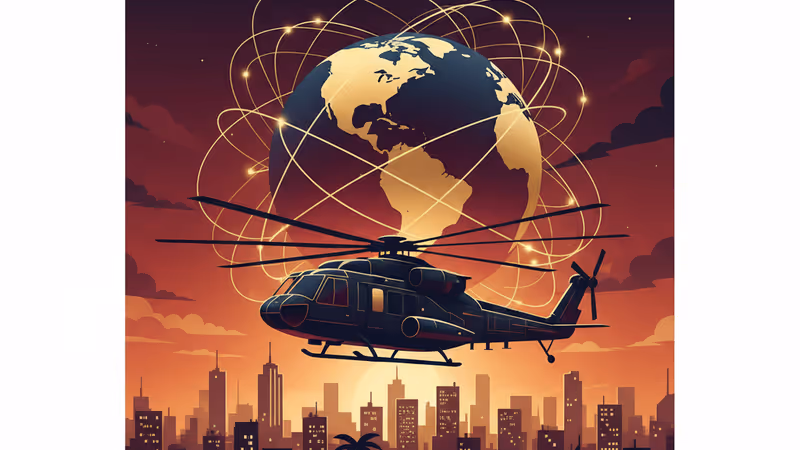 카라카스 상공을 비행하는 미군 헬리콥터의 모습