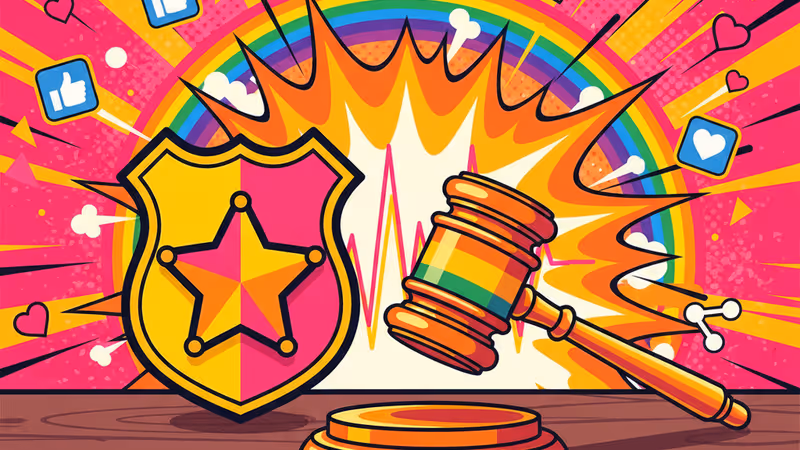 法槌與背景中模糊的人影，呈現司法與公共安全的對峙感