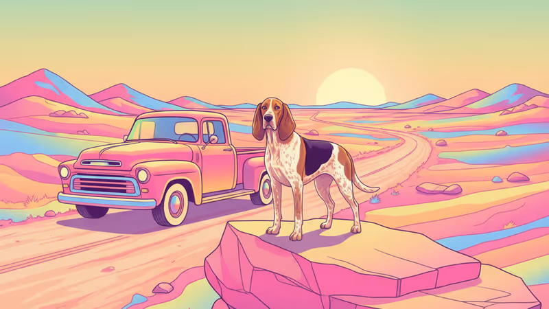 坐在古董巴士車頂俯瞰風景的救援犬 Maddie