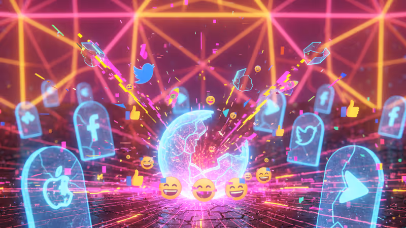 消えゆくSkypeとTwitterのロゴが描かれたデジタル墓地のイメージ