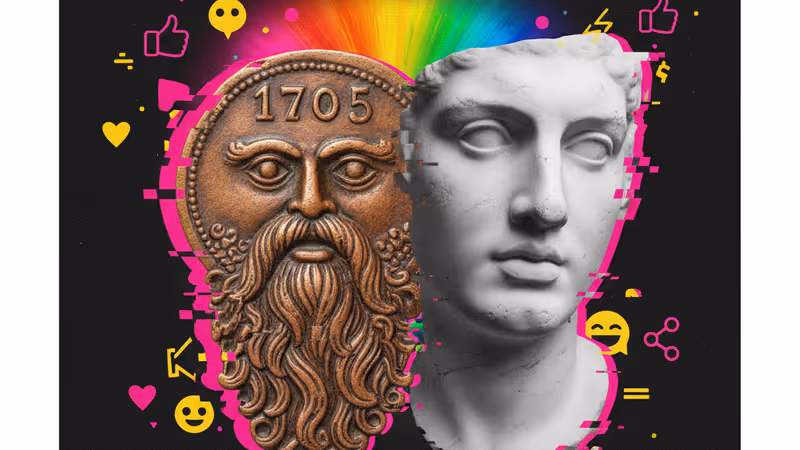 Ancient Russian beard token and a Roman bust